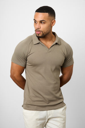 Knit Look Open Collar Polo Shirt in Khaki - TAILORED ATHLETE - USA