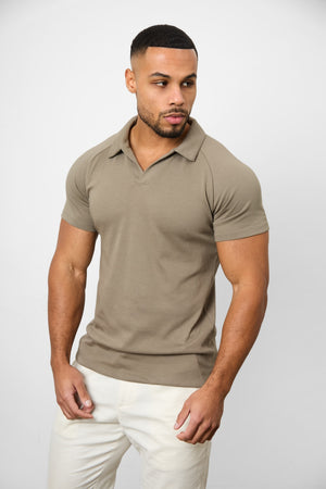 Knit Look Open Collar Polo Shirt in Khaki - TAILORED ATHLETE - USA