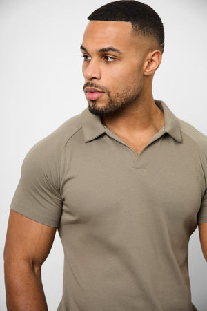 Knit Look Open Collar Polo Shirt in Khaki - TAILORED ATHLETE - USA