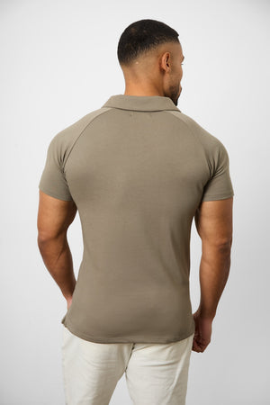 Knit Look Open Collar Polo Shirt in Khaki - TAILORED ATHLETE - USA