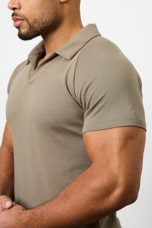 Knit Look Open Collar Polo Shirt in Khaki - TAILORED ATHLETE - USA