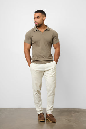 Knit Look Open Collar Polo Shirt in Khaki - TAILORED ATHLETE - USA