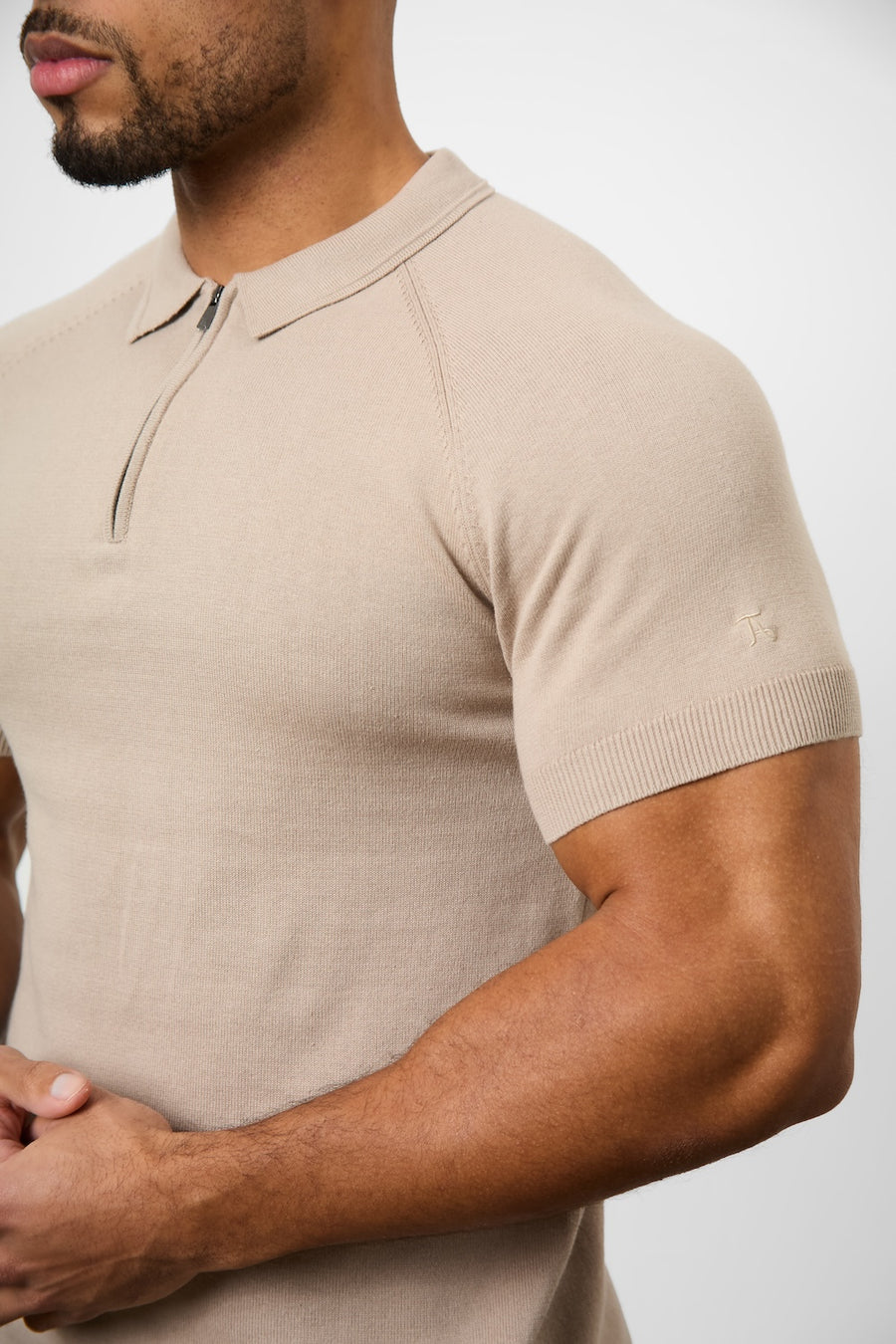 Knitted Zip Polo Shirt in Neutral - TAILORED ATHLETE - USA