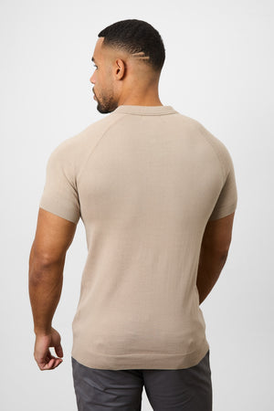 Knitted Zip Polo Shirt in Neutral - TAILORED ATHLETE - USA