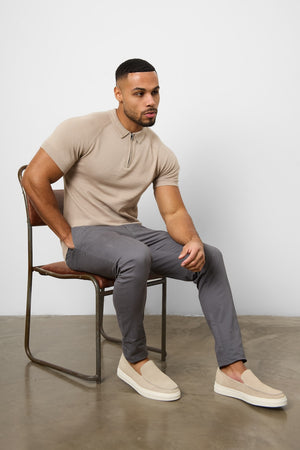 Knitted Zip Polo Shirt in Neutral - TAILORED ATHLETE - USA