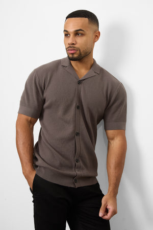 Knitted Cuban Collar Shirt in Dark Mole - TAILORED ATHLETE - USA