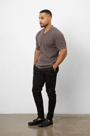 Knitted Cuban Collar Shirt in Dark Mole - TAILORED ATHLETE - USA