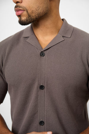 Knitted Cuban Collar Shirt in Dark Mole - TAILORED ATHLETE - USA