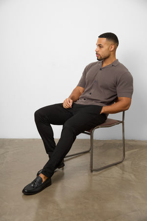 Knitted Cuban Collar Shirt in Dark Mole - TAILORED ATHLETE - USA