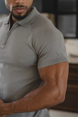 Knitted Half Zip Neck Polo in Dark Sage - TAILORED ATHLETE - USA