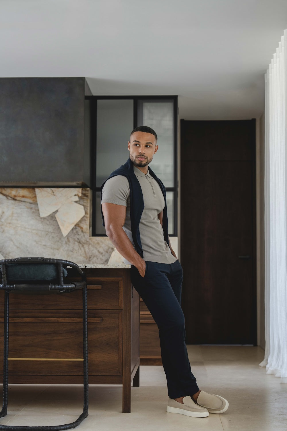 Knitted Half Zip Neck Polo in Dark Sage - TAILORED ATHLETE - USA