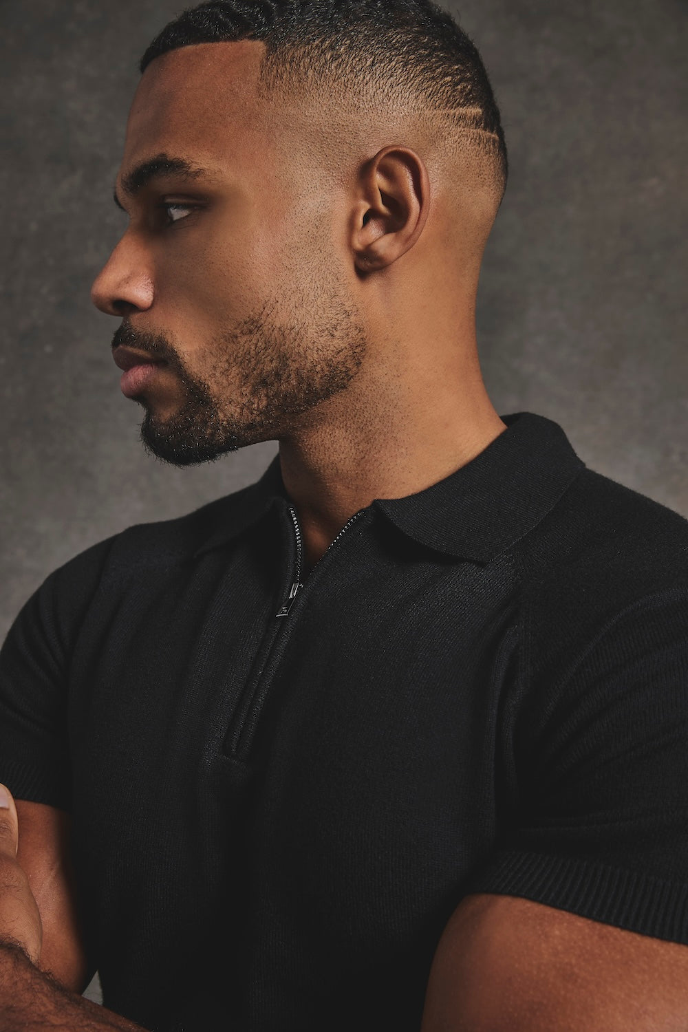 Knitted Half Zip Neck Polo in Black - TAILORED ATHLETE - USA