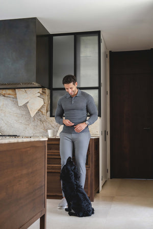 Knitted Polo Shirt in Grey Col - TAILORED ATHLETE - USA