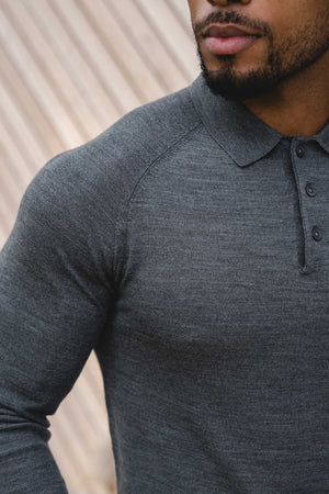 Knitted Polo Shirt in Grey Col - TAILORED ATHLETE - USA