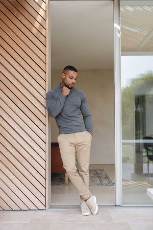 Knitted Polo Shirt in Grey Col - TAILORED ATHLETE - USA