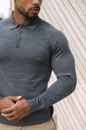 Knitted Polo Shirt in Grey Col - TAILORED ATHLETE - USA