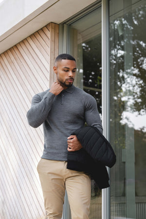 Knitted Polo Shirt in Grey Col - TAILORED ATHLETE - USA