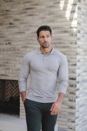 Knitted Polo Shirt in Neutral Col - TAILORED ATHLETE - USA