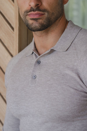 Knitted Polo Shirt in Neutral Col - TAILORED ATHLETE - USA