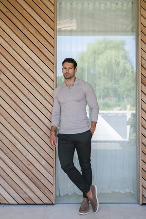Knitted Polo Shirt in Neutral Col - TAILORED ATHLETE - USA