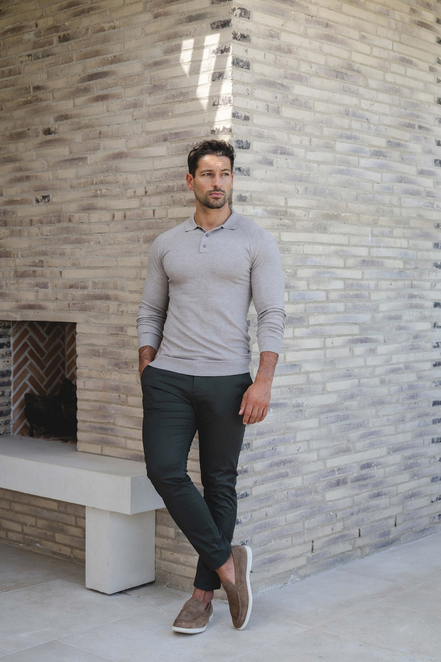 Knitted Polo Shirt in Neutral Col - TAILORED ATHLETE - USA