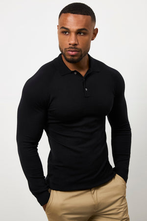 Knitted Polo Shirt in Black - TAILORED ATHLETE - USA