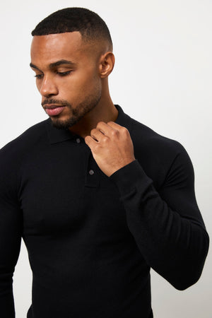 Knitted Polo Shirt in Black - TAILORED ATHLETE - USA