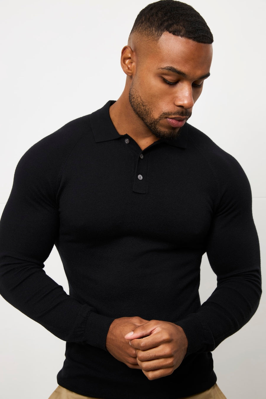Knitted Polo Shirt in Black - TAILORED ATHLETE - USA