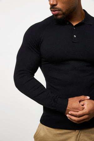 Knitted Polo Shirt in Black - TAILORED ATHLETE - USA
