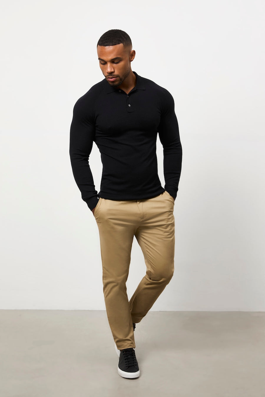 Knitted Polo Shirt in Black - TAILORED ATHLETE - USA
