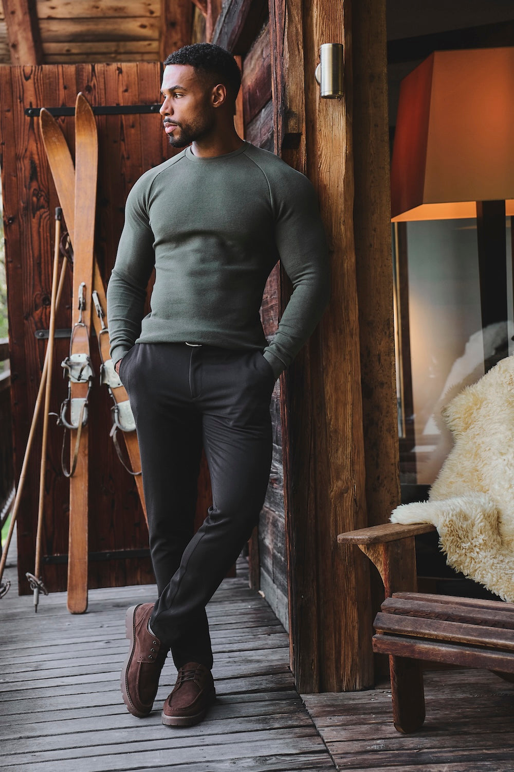 Heavy Weight Textured Crew Neck in Soft Khaki