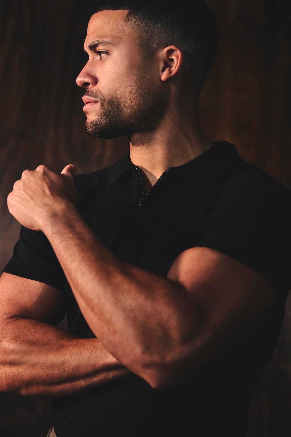 Knitted Half Zip Neck Polo in Black - TAILORED ATHLETE - USA