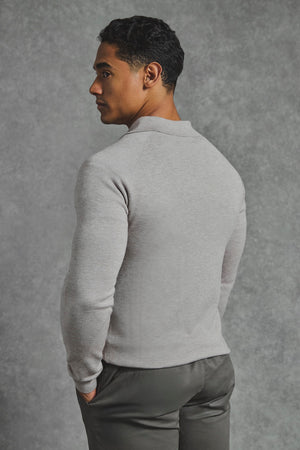 Knitted Half Zip Polo Shirt in Dark Oatmeal - TAILORED ATHLETE - USA