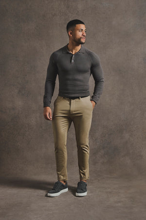 Knitted Polo Shirt in Mocha - TAILORED ATHLETE - USA