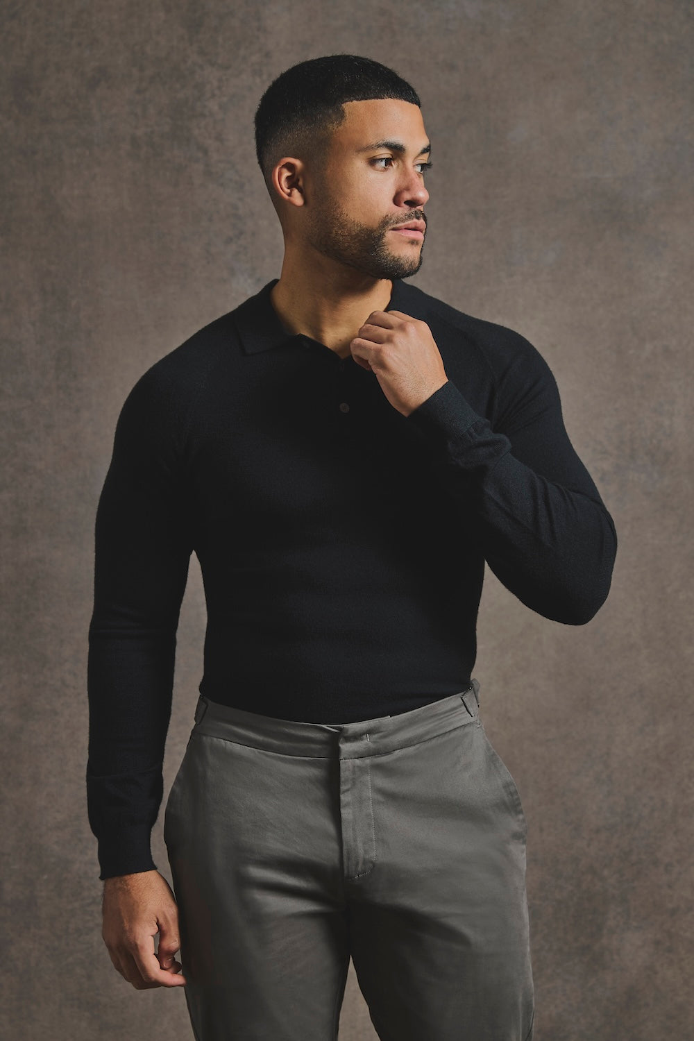 Knitted Polo Shirt in Black - TAILORED ATHLETE - USA