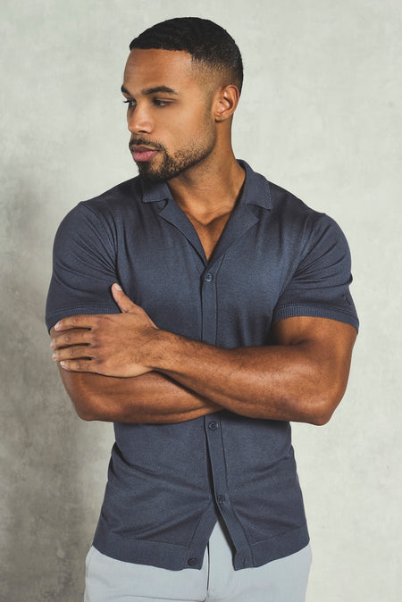 Knitted Shirt in Slate Blue - TAILORED ATHLETE - USA