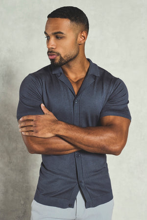 Knitted Shirt in Slate Blue - TAILORED ATHLETE - USA