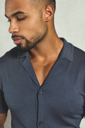 Knitted Shirt in Slate Blue - TAILORED ATHLETE - USA