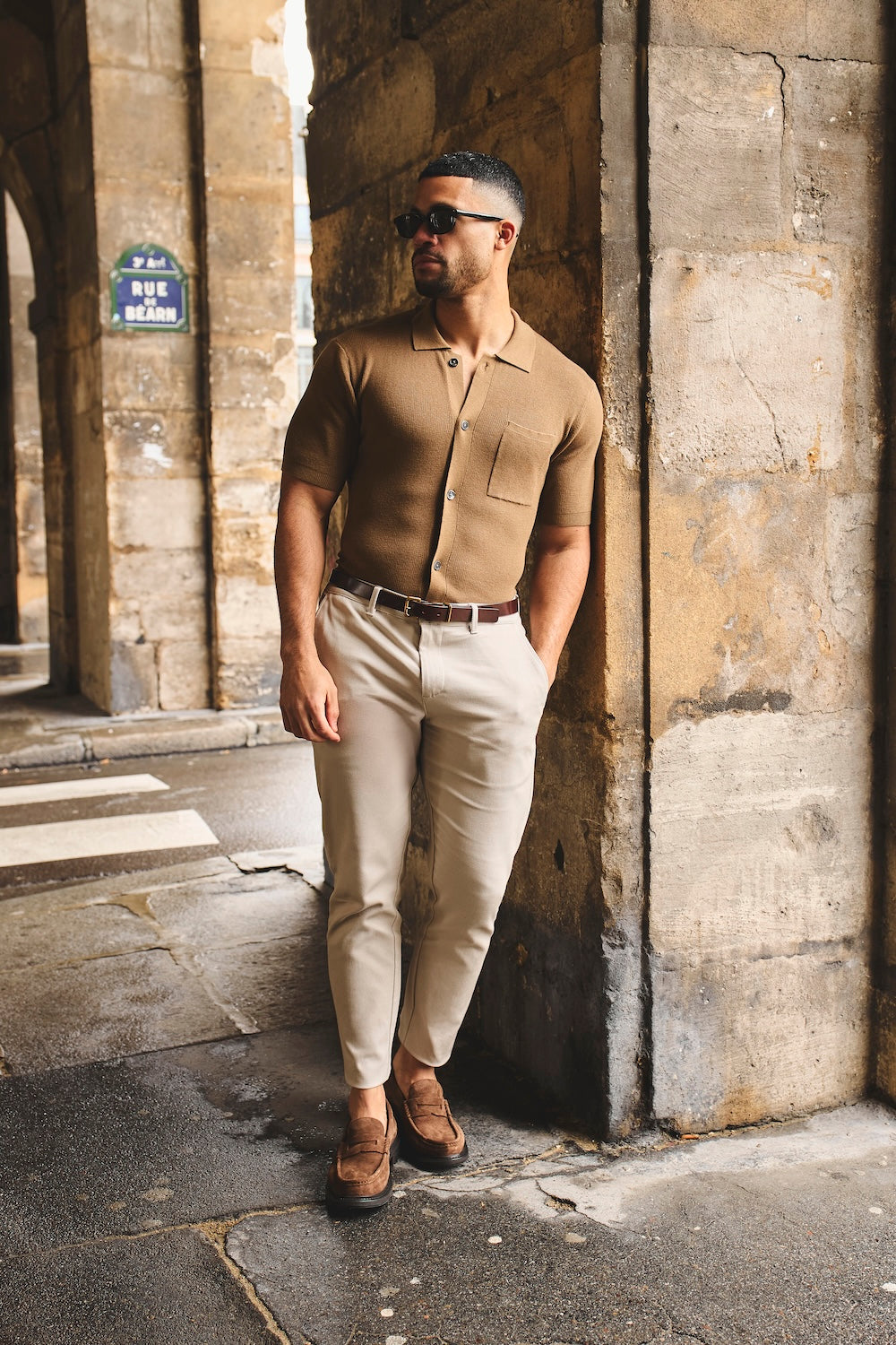 Textured Knitted Shirt in Chestnut - TAILORED ATHLETE - USA