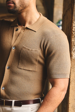Textured Knitted Shirt in Chestnut - TAILORED ATHLETE - USA