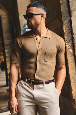 Textured Knitted Shirt in Chestnut - TAILORED ATHLETE - USA