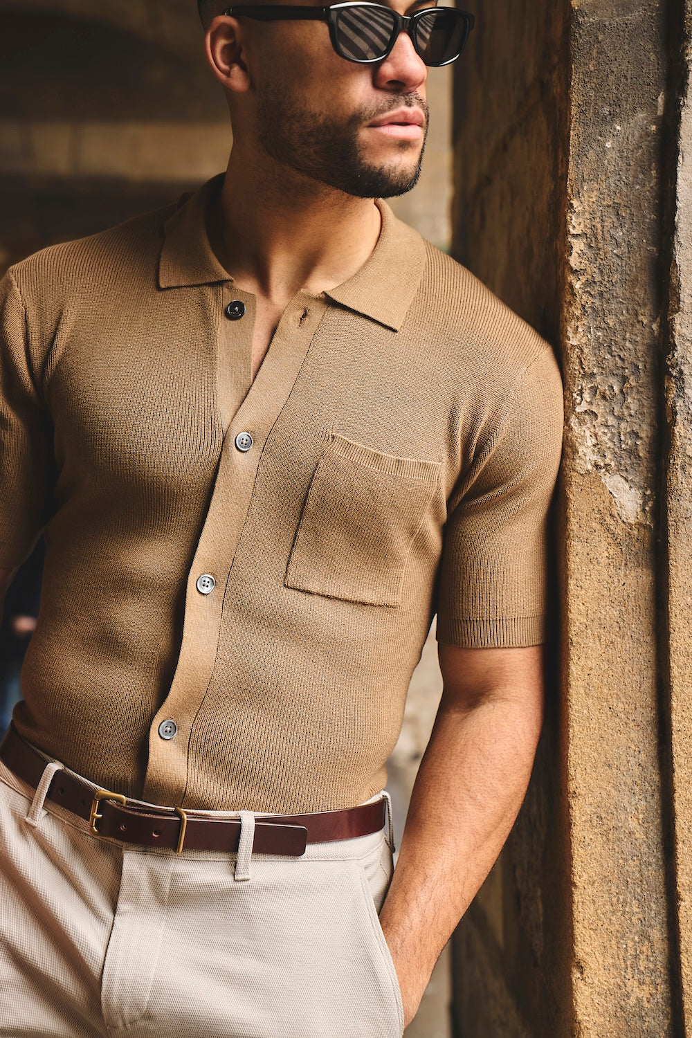 Textured Knitted Shirt in Chestnut - TAILORED ATHLETE - USA