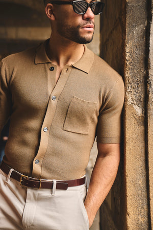 Textured Knitted Shirt in Chestnut - TAILORED ATHLETE - USA