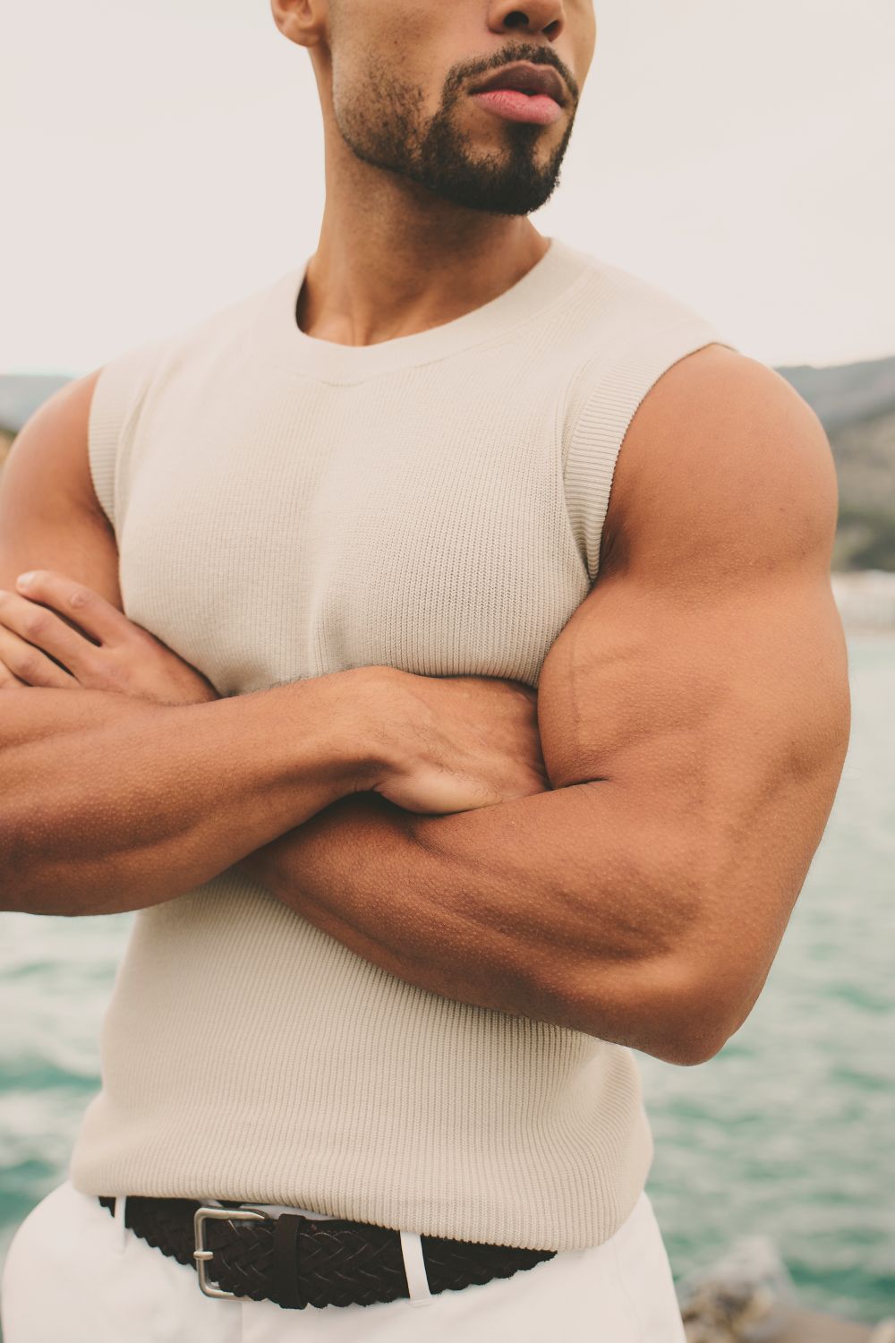 Knitted Tank Top in Stone - TAILORED ATHLETE - USA