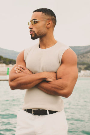 Knitted Tank Top in Stone - TAILORED ATHLETE - USA