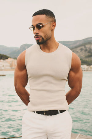 Knitted Tank Top in Stone - TAILORED ATHLETE - USA