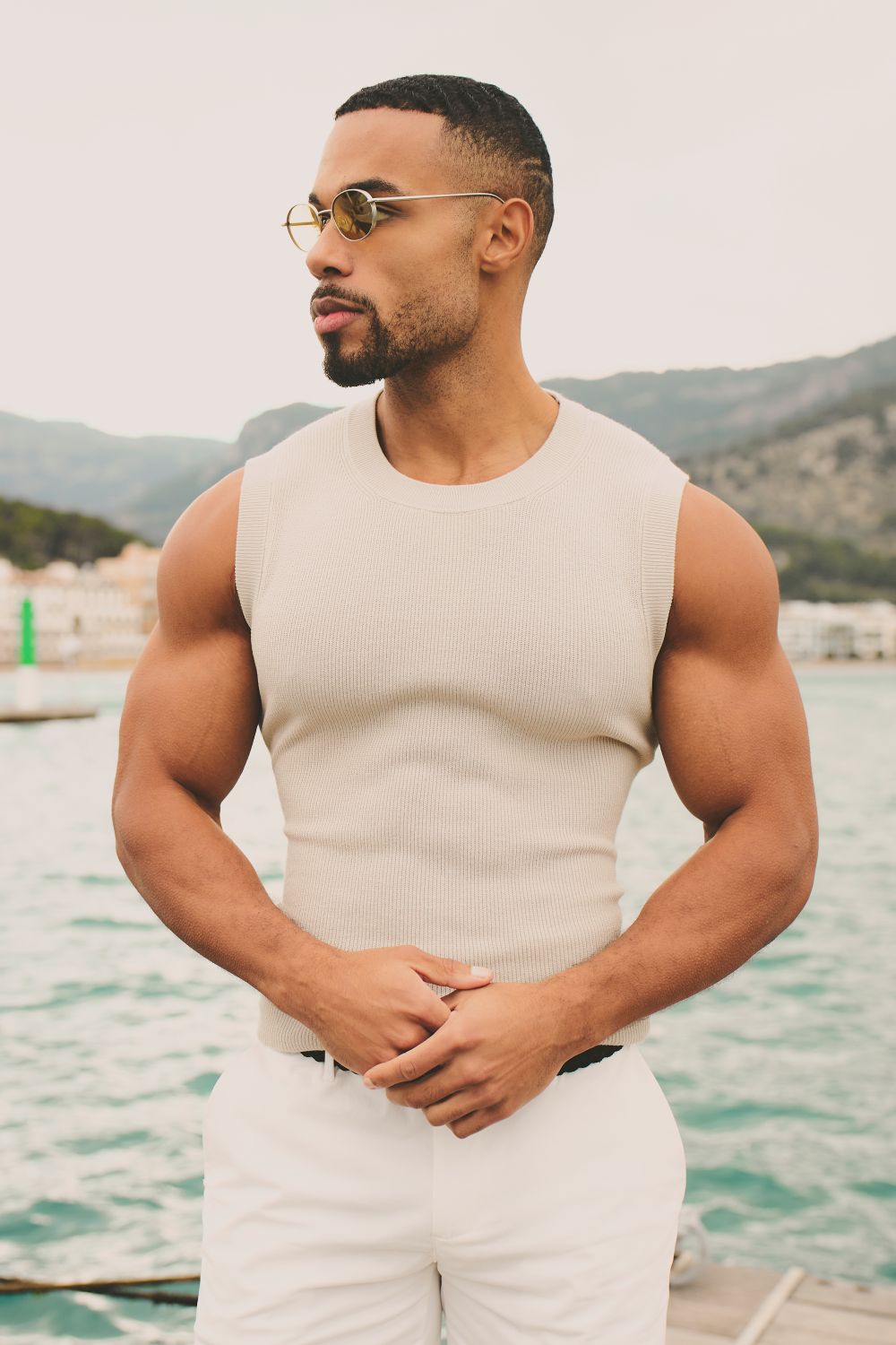 Knitted Tank Top in Stone - TAILORED ATHLETE - USA
