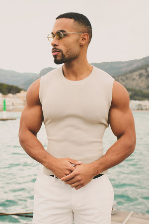 Knitted Tank Top in Stone - TAILORED ATHLETE - USA