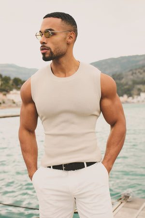 Knitted Tank Top in Stone - TAILORED ATHLETE - USA