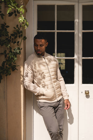Quilted Hybrid Bomber Jacket in Neutral - TAILORED ATHLETE - USA
